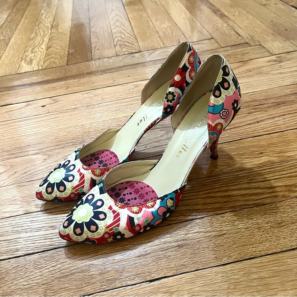 Bettye Muller Floral D’Orsay Heels 39.5 Made in Italy Kitten Heel